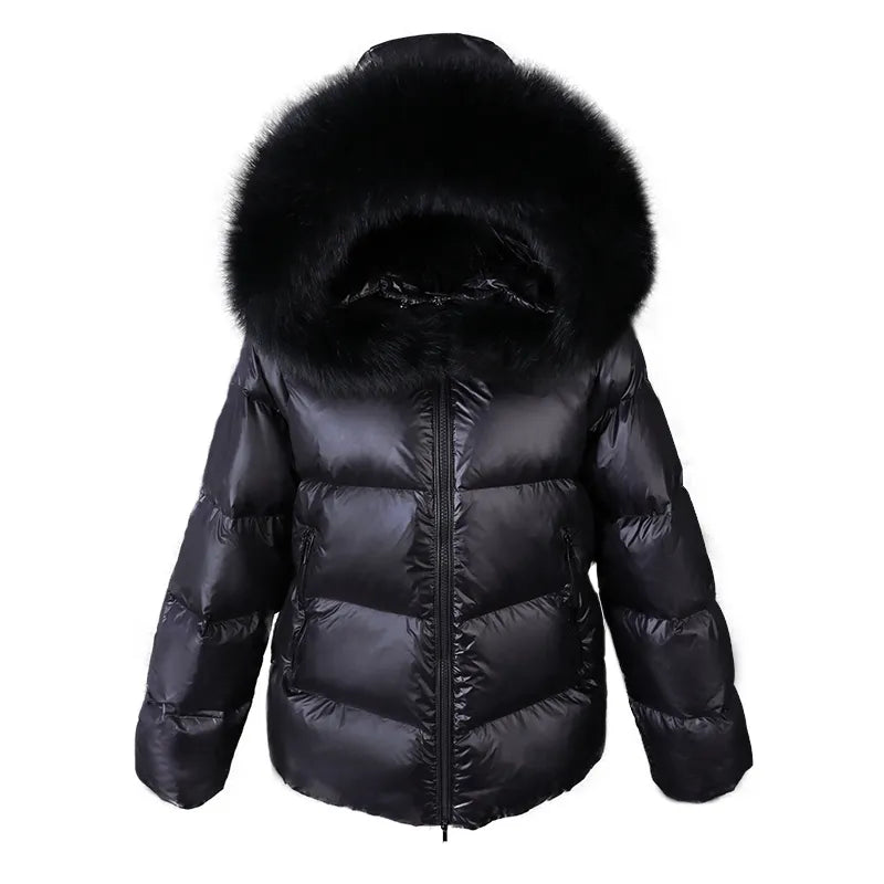 Real Fur Coat Parkas Duck Down Lining Coat Real Raccoon Fur Collar