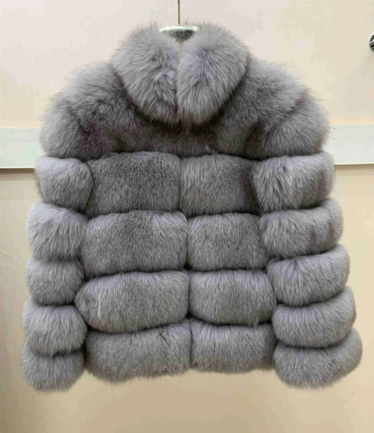 True Natural Fox Fur Coat Thick Silver