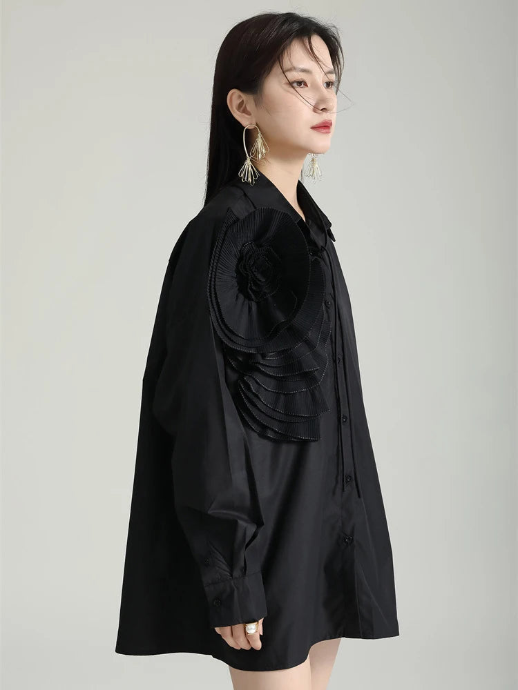 Sheltey Ruffle Flower Blouse - Black