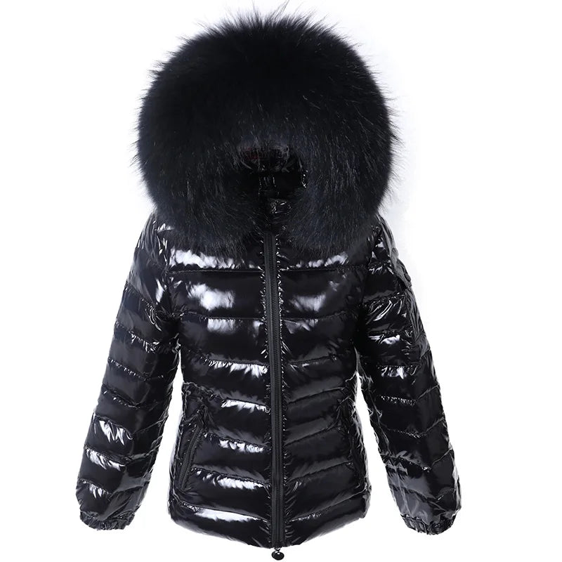 Real Fur Coat Parkas Duck Down Lining Coat Real Raccoon Fur Collar
