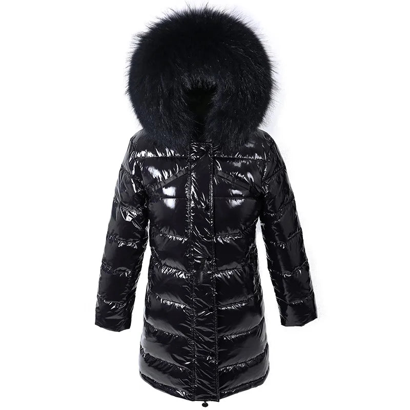 Real Fur Coat Parkas Duck Down Lining Coat Real Raccoon Fur Collar