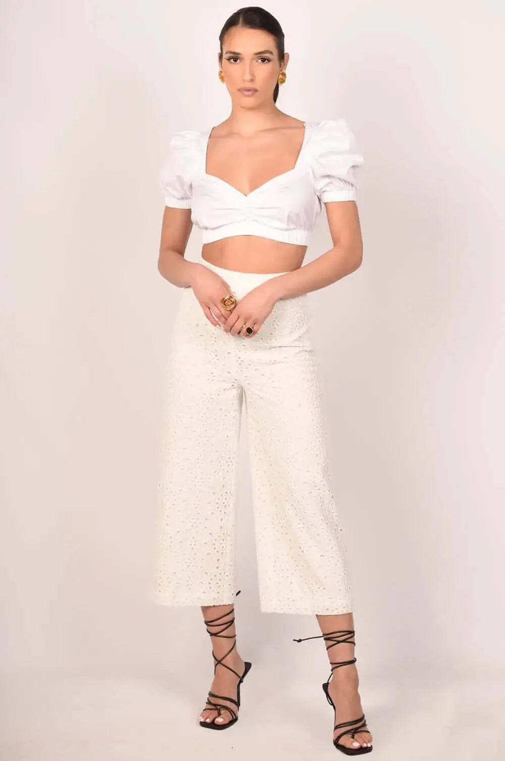 Pilar White Eyelet Pants