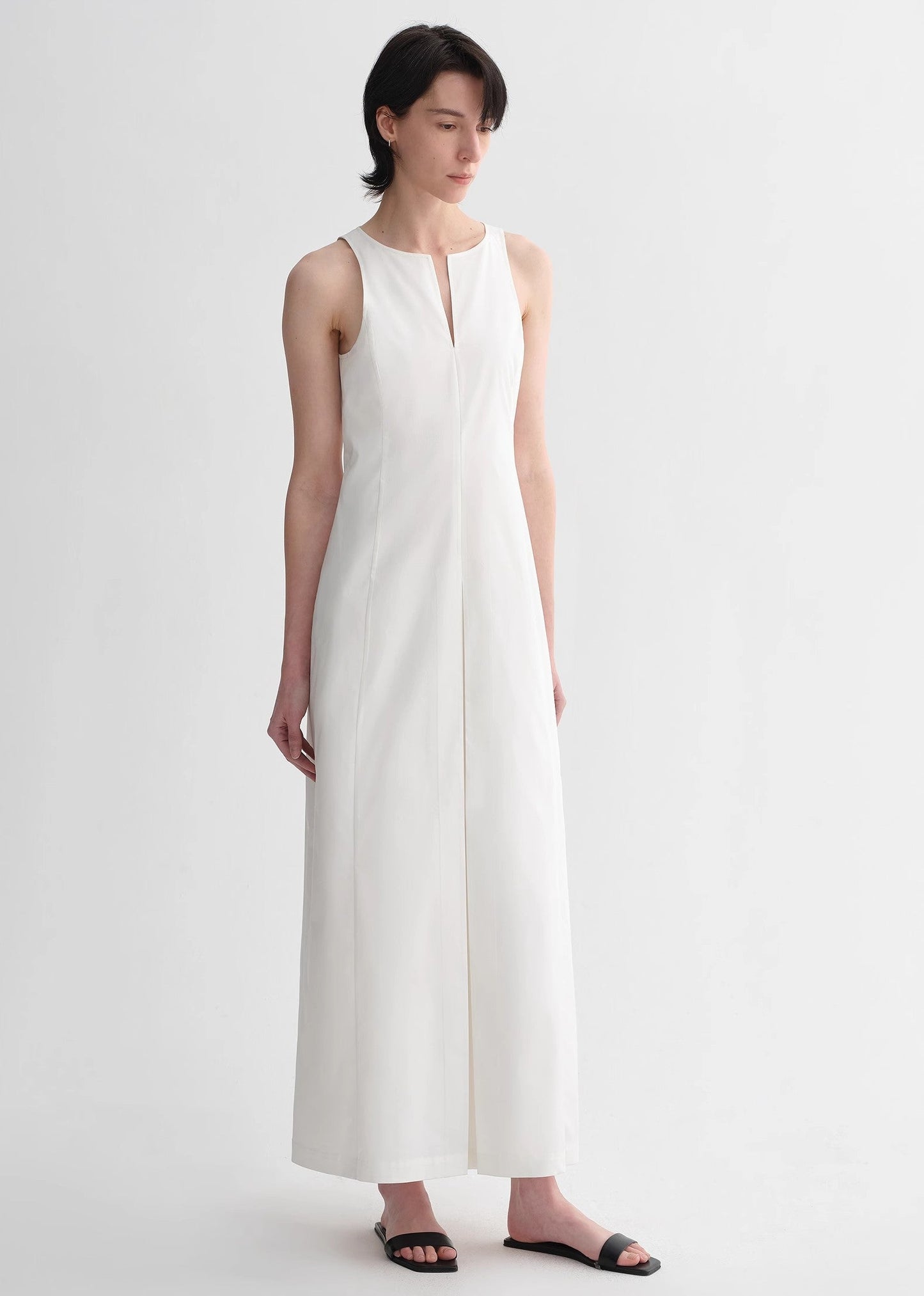 Micro-Cocoon-Shaped Pleated V-Neck Commuting Slim-Fitting Split Vest Dress