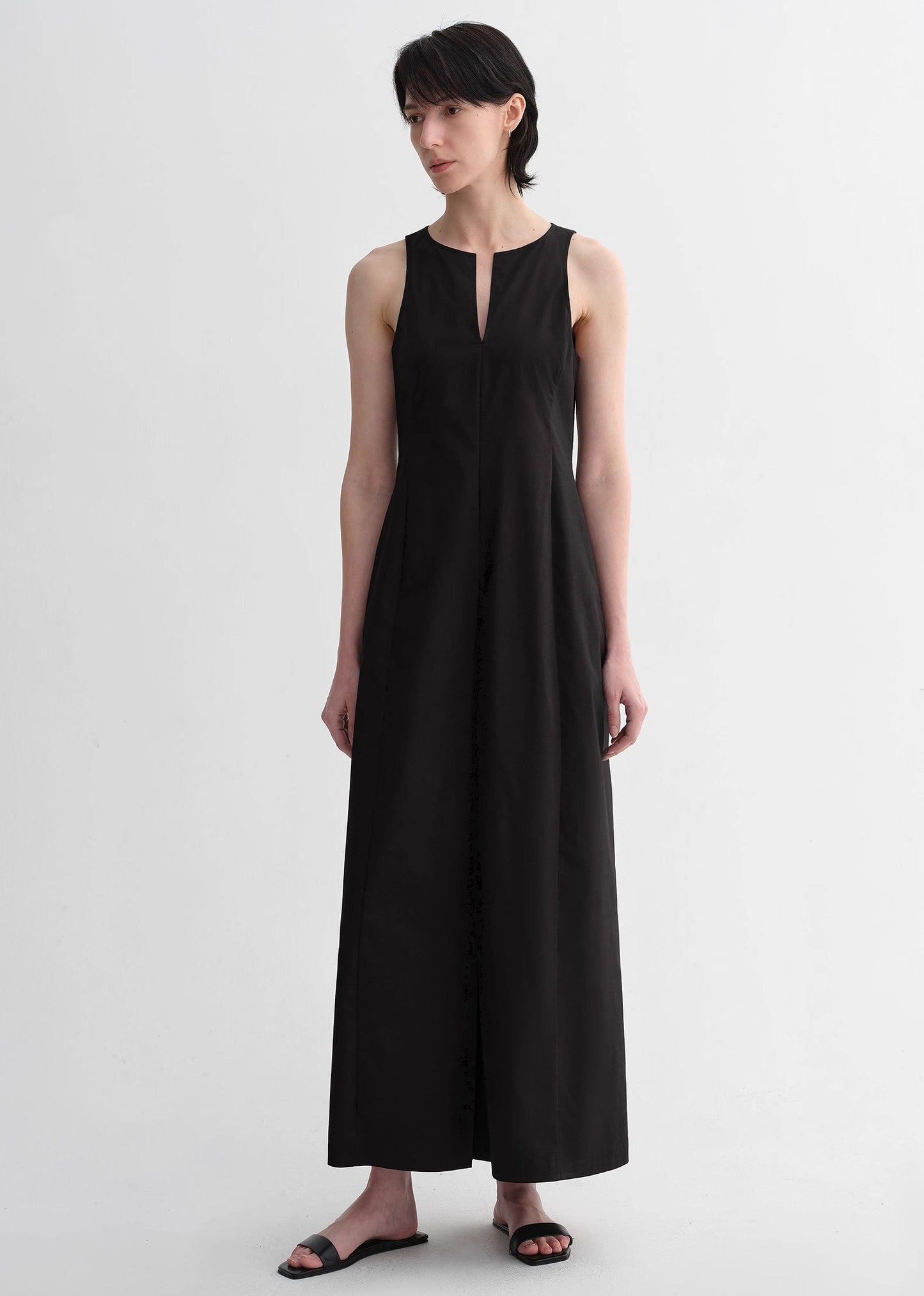 Micro-Cocoon-Shaped Pleated V-Neck Commuting Slim-Fitting Split Vest Dress