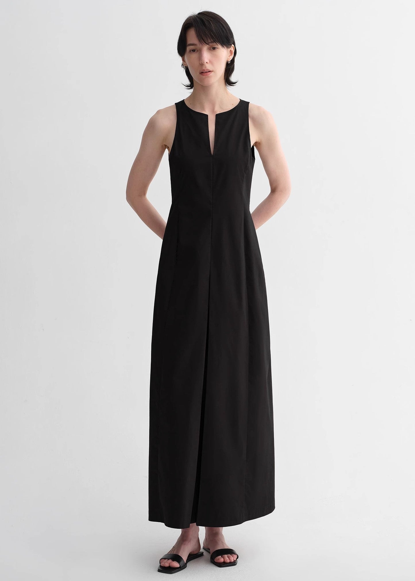 Micro-Cocoon-Shaped Pleated V-Neck Commuting Slim-Fitting Split Vest Dress
