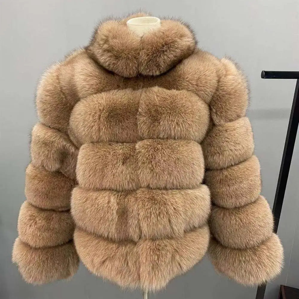 True Natural Fox Fur Coat Thick Silver