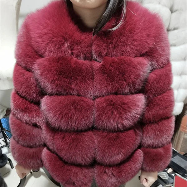 True Natural Fox Fur Coat Thick Silver