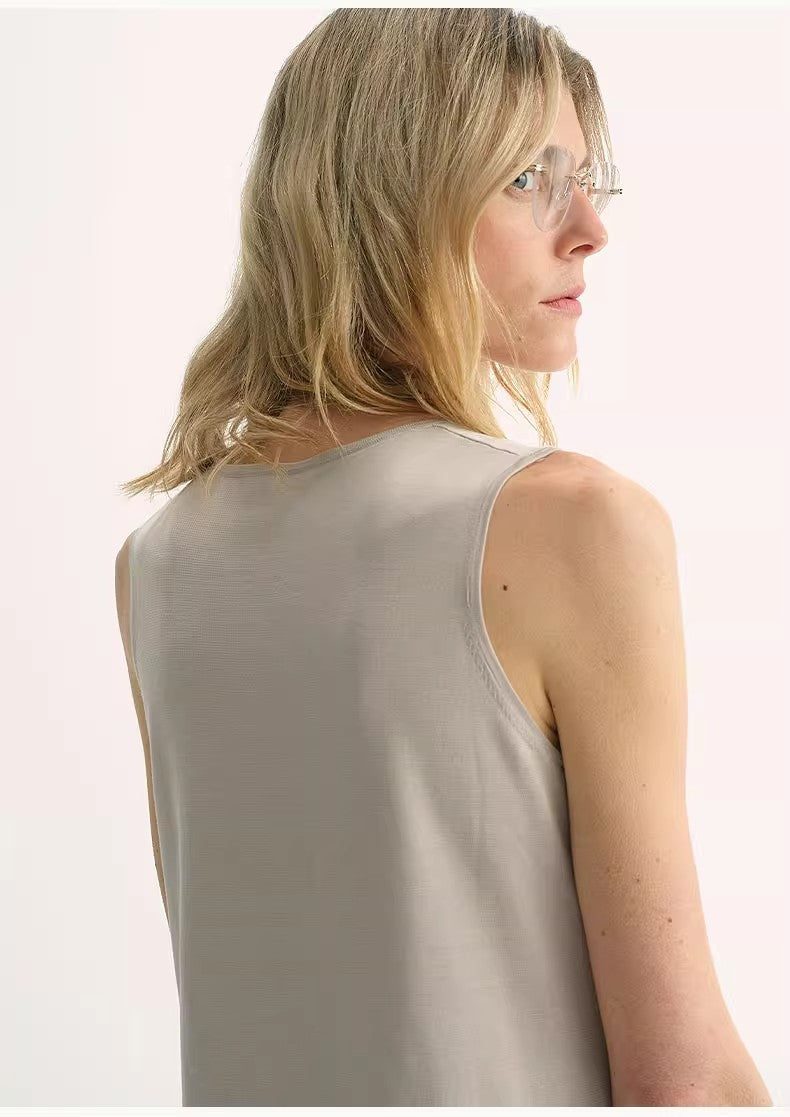 20NM Ultra-Fine High-Quality Silk, Smooth and Elegant U-Neck Straight Knitted Vest T