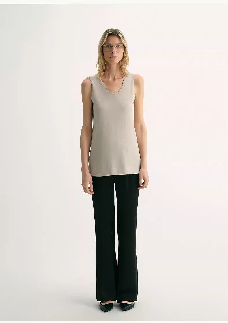 20NM Ultra-Fine High-Quality Silk, Smooth and Elegant U-Neck Straight Knitted Vest T