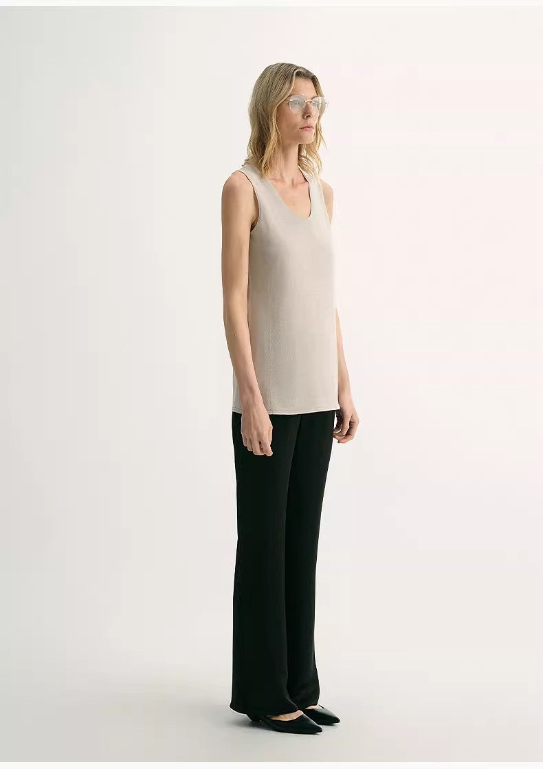 20NM Ultra-Fine High-Quality Silk, Smooth and Elegant U-Neck Straight Knitted Vest T