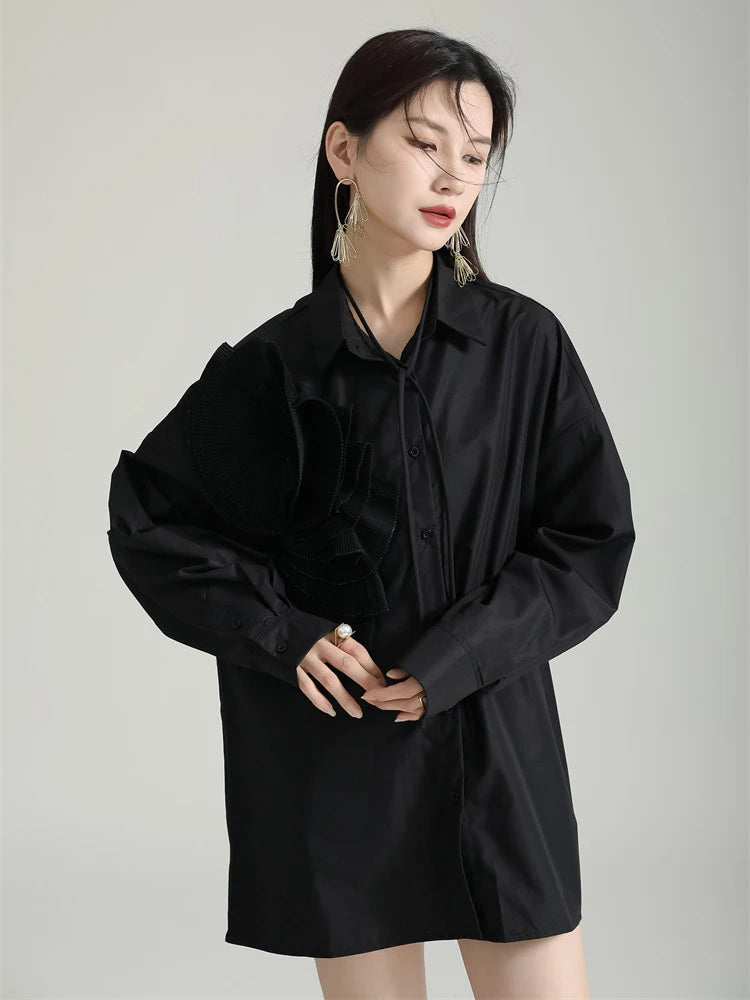 Sheltey Ruffle Flower Blouse - Black