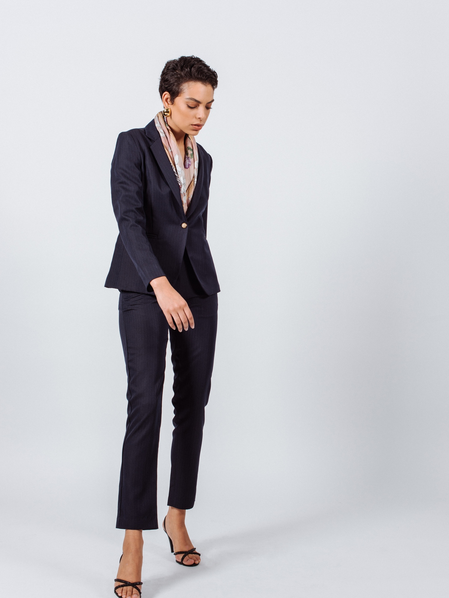 Italian Wool Skinny Pants in Navy Blue