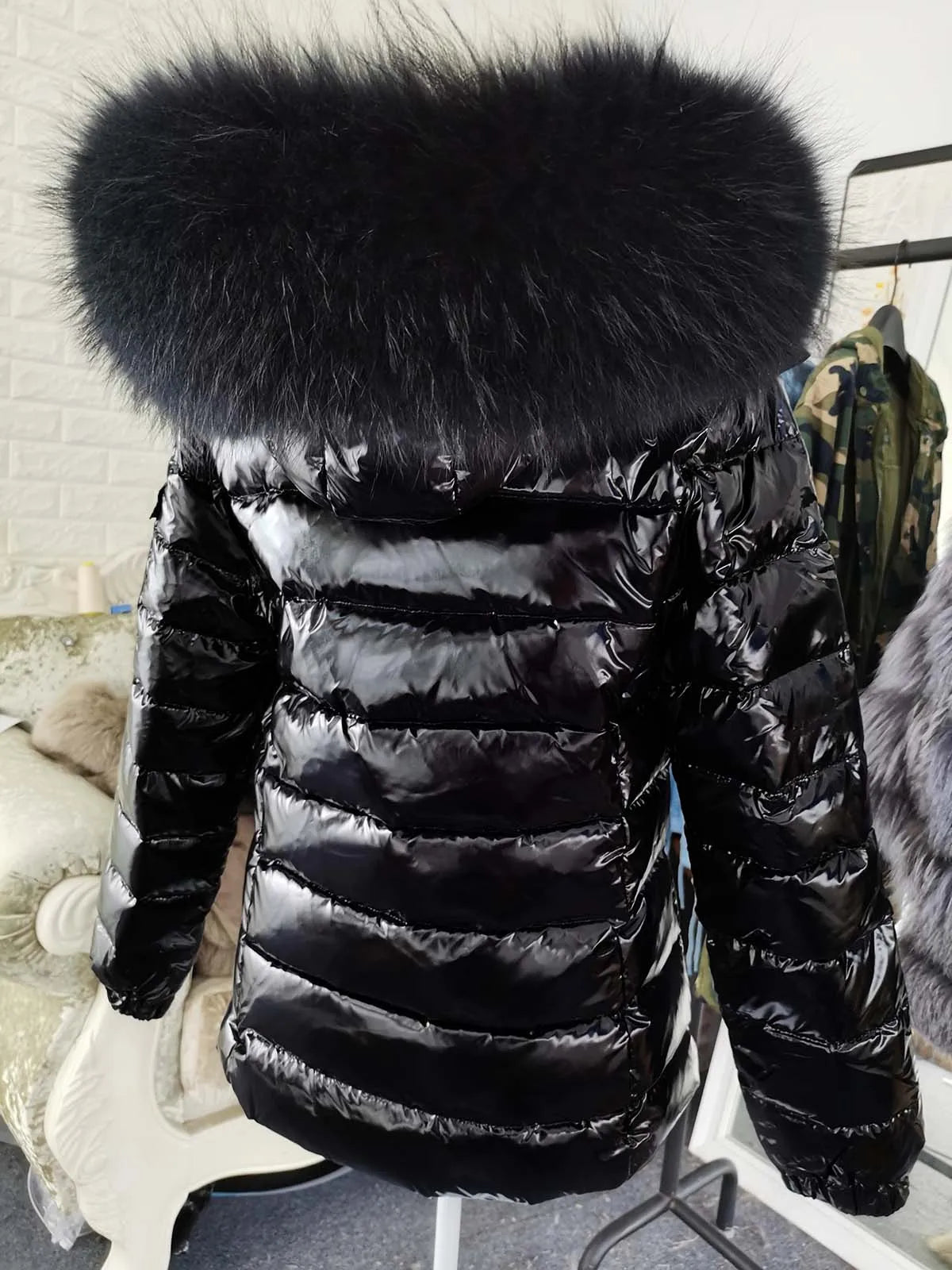 Real Fur Coat Parkas Duck Down Lining Coat Real Raccoon Fur Collar