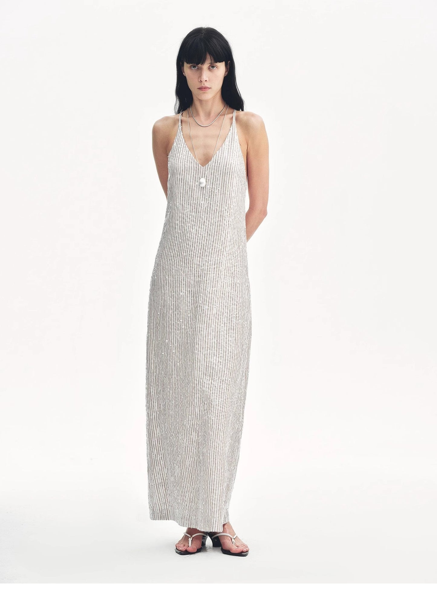 "Galaxy Trace" Linen Sequin Embroidery Dress