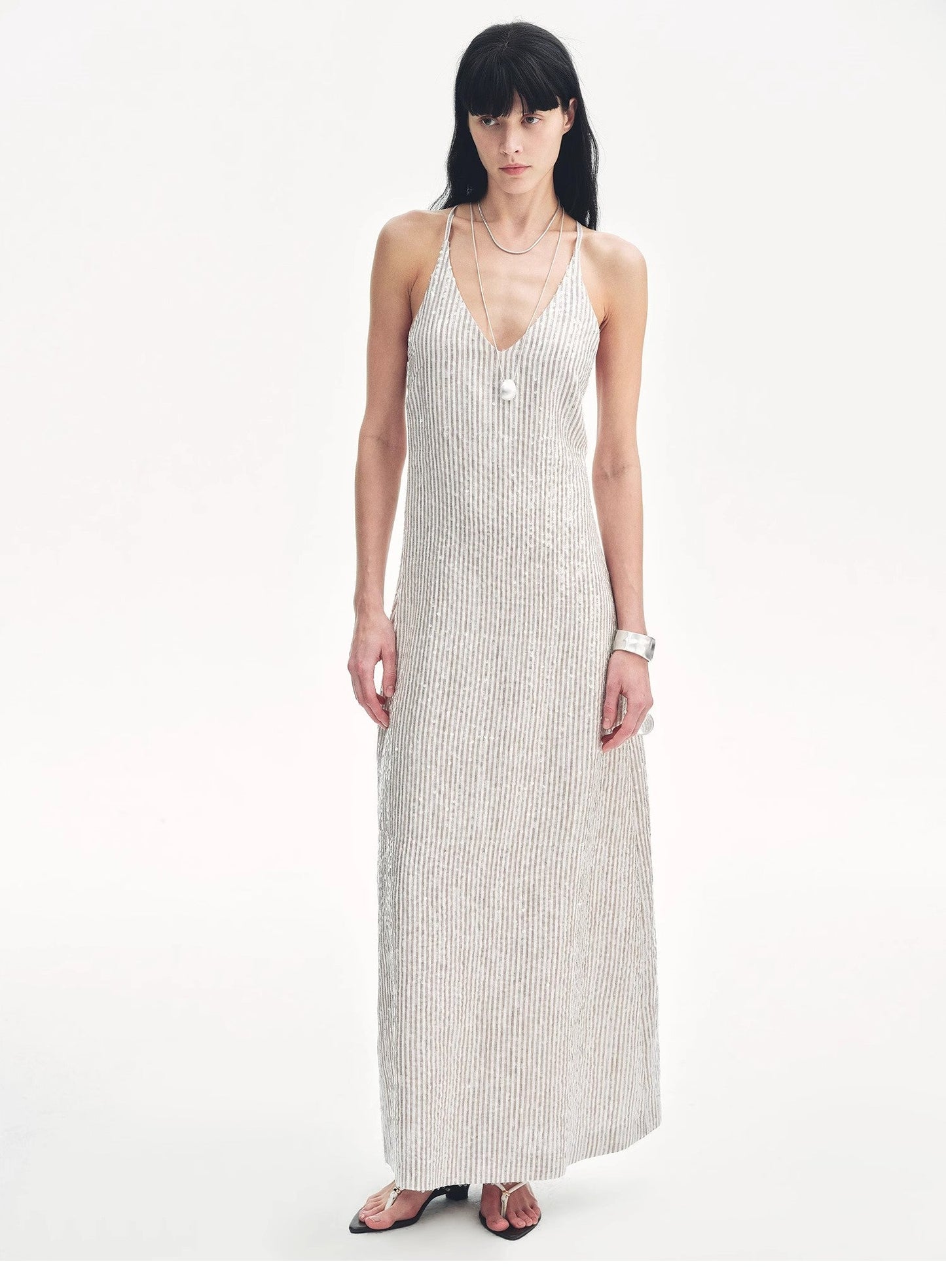 "Galaxy Trace" Linen Sequin Embroidery Dress