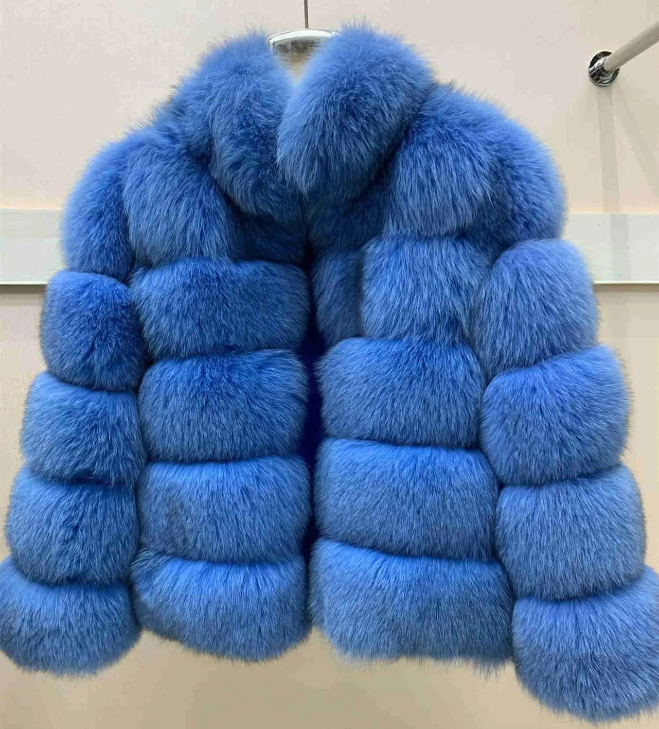 True Natural Fox Fur Coat Thick Silver