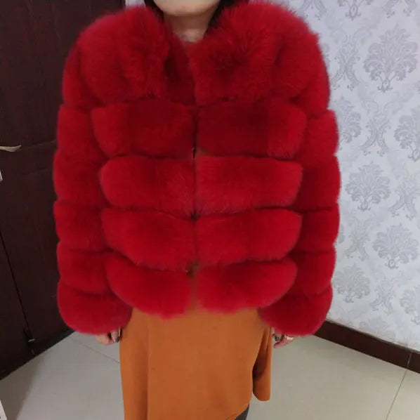 True Natural Fox Fur Coat Thick Silver