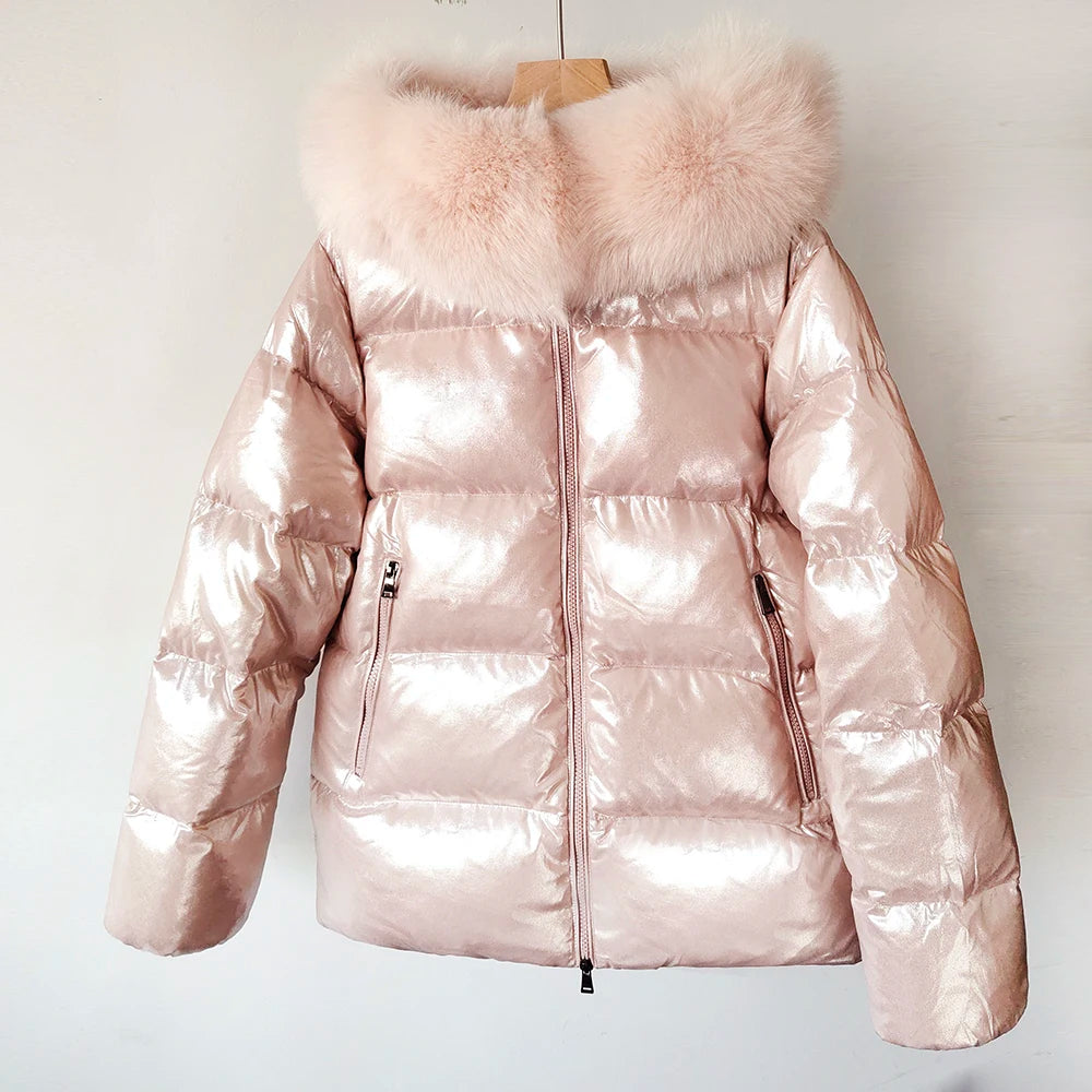 Real Fur Coat Parkas Duck Down Lining Coat Real Raccoon Fur Collar