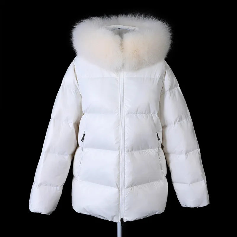 Real Fur Coat Parkas Duck Down Lining Coat Real Raccoon Fur Collar