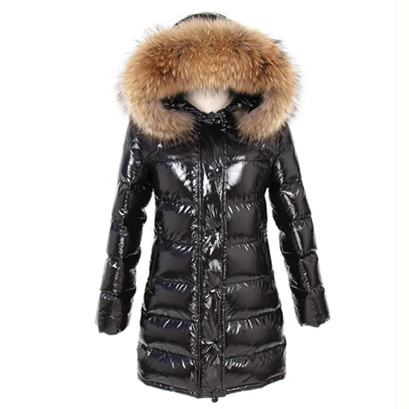 Real Fur Coat Parkas Duck Down Lining Coat Real Raccoon Fur Collar