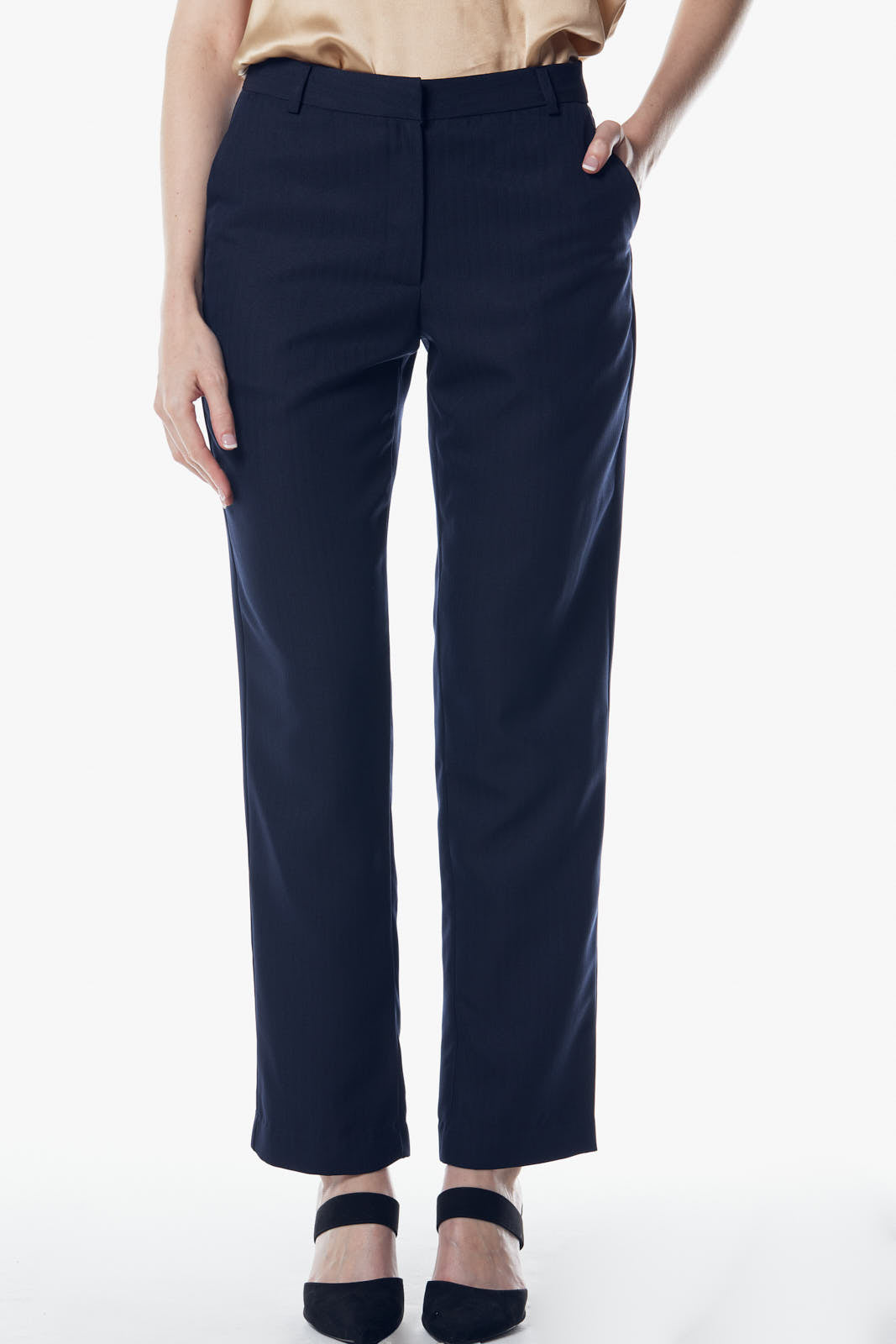 Italian Wool Skinny Pants in Navy Blue
