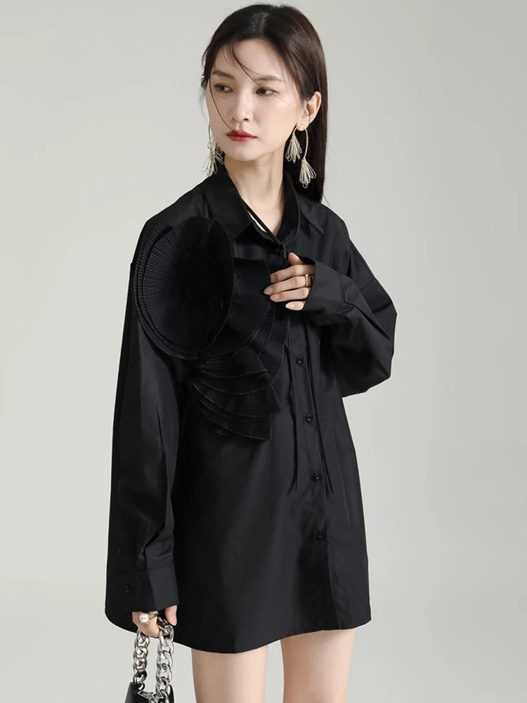 Sheltey Ruffle Flower Blouse - Black