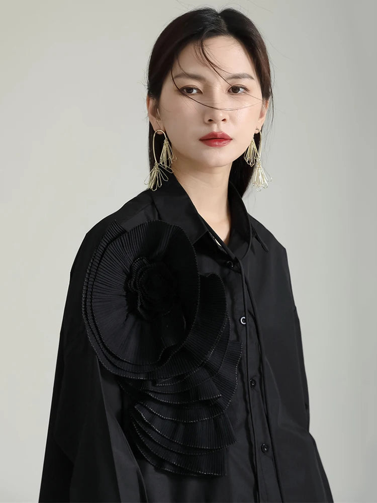 Sheltey Ruffle Flower Blouse - Black