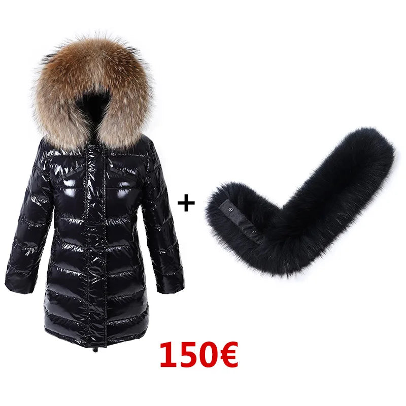 Real Fur Coat Parkas Duck Down Lining Coat Real Raccoon Fur Collar