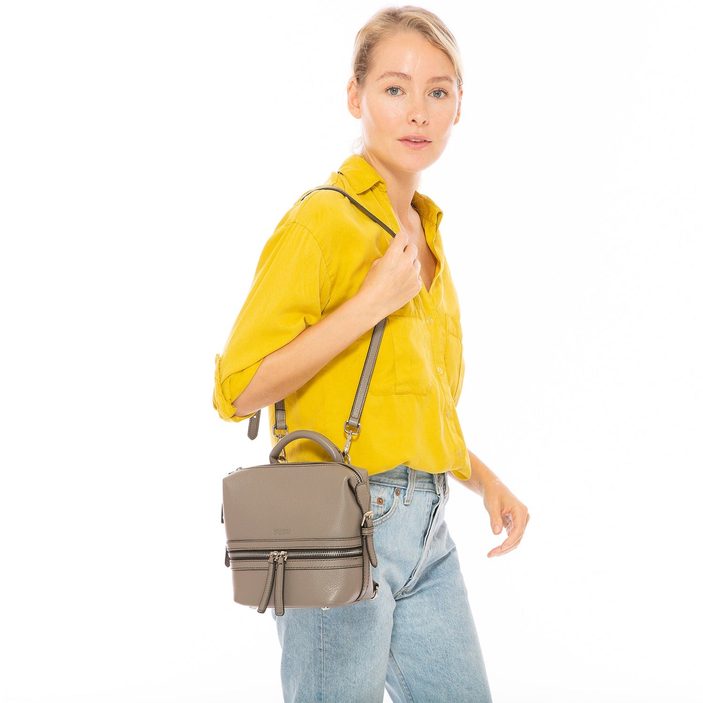 SUSU the Ashley Gray Leather Backpack Purse