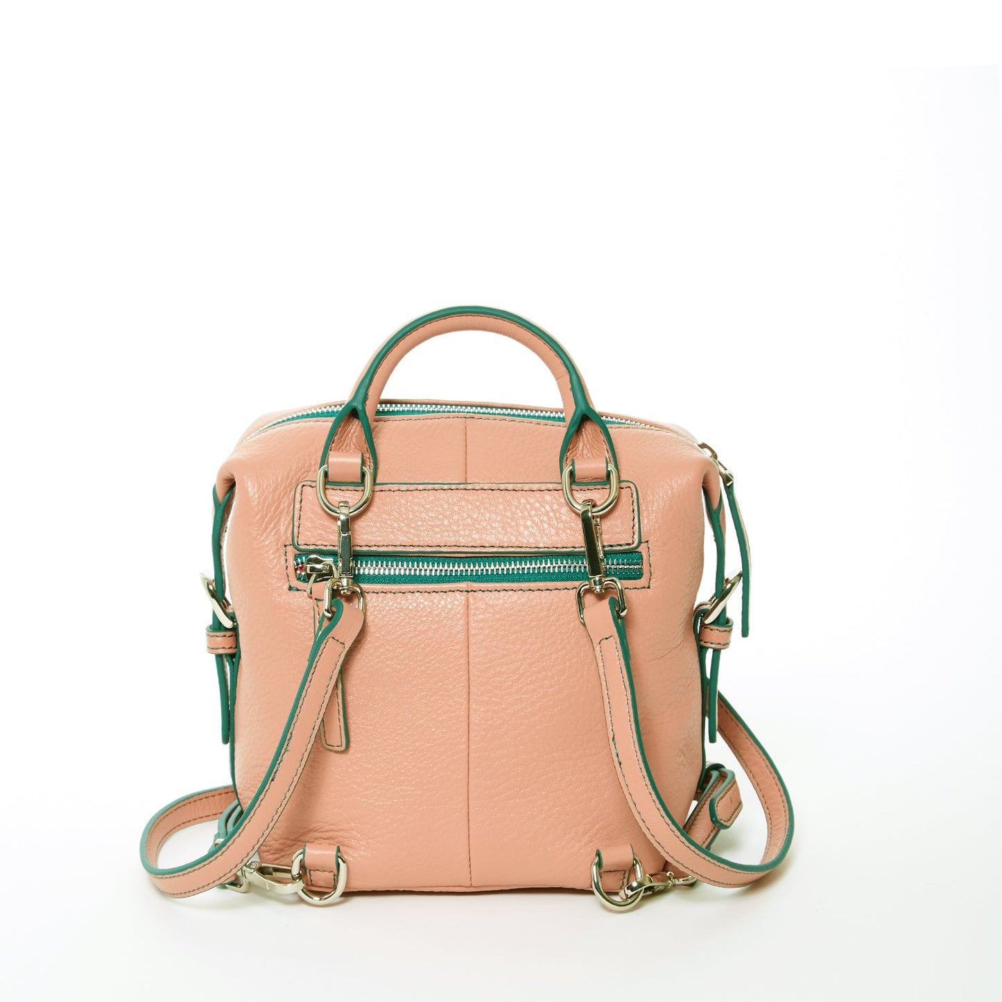 SUSU Pink Leather Backpack Purse for Women Convertible Crossbody Bag Medium Size With Front and Back Pockets