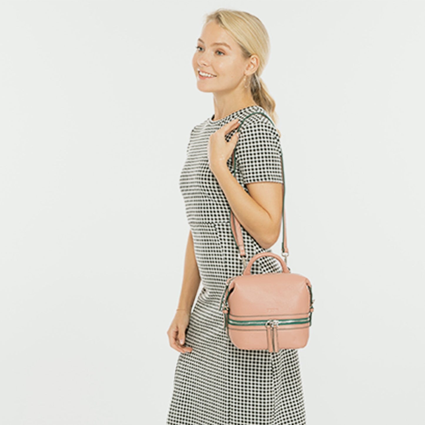 SUSU Pink Leather Backpack Purse for Women Convertible Crossbody Bag Medium Size With Front and Back Pockets