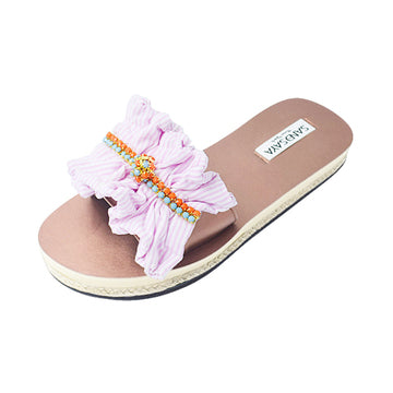 Pink Hudson - Stripe Ruffle With Rhinestone Waterproof Espadrille Flat Women