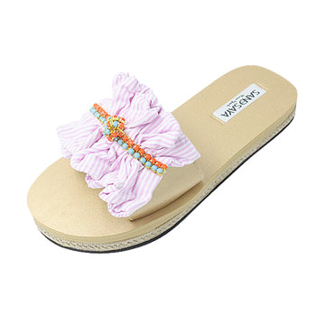 Pink Hudson - Stripe Ruffle With Rhinestone Waterproof Espadrille Flat Women