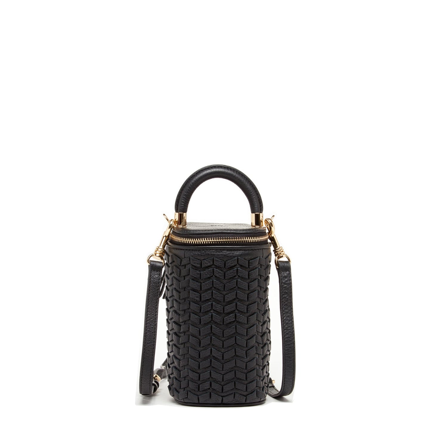 Elsa Small Leather Weave Bucket Bag Black