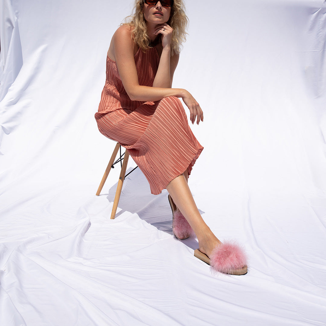Pink Feather - Espadrille Flat Womens Slipper Slide