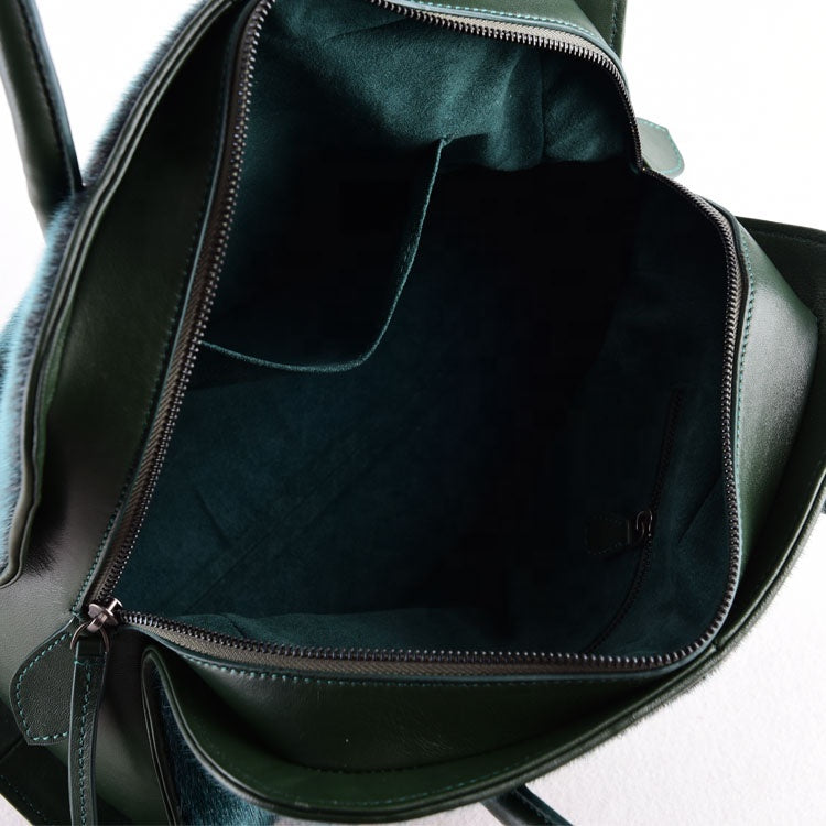 New Arrival Real Fur Handbags Wholesale Women Leather Bags Natural Fur Lady Purse Luxury Italian Fur Bags Green Fashion