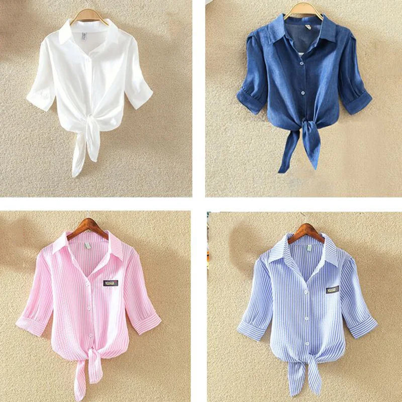 100% Cotton Womens Blouse Shirt White Summer Blouse