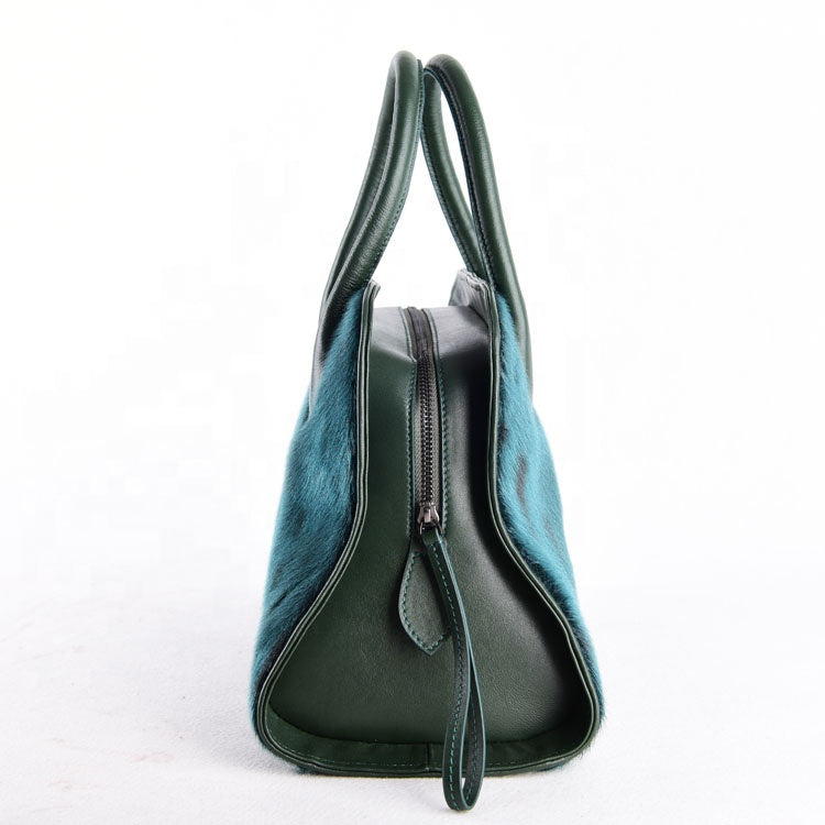 New Arrival Real Fur Handbags Wholesale Women Leather Bags Natural Fur Lady Purse Luxury Italian Fur Bags Green Fashion