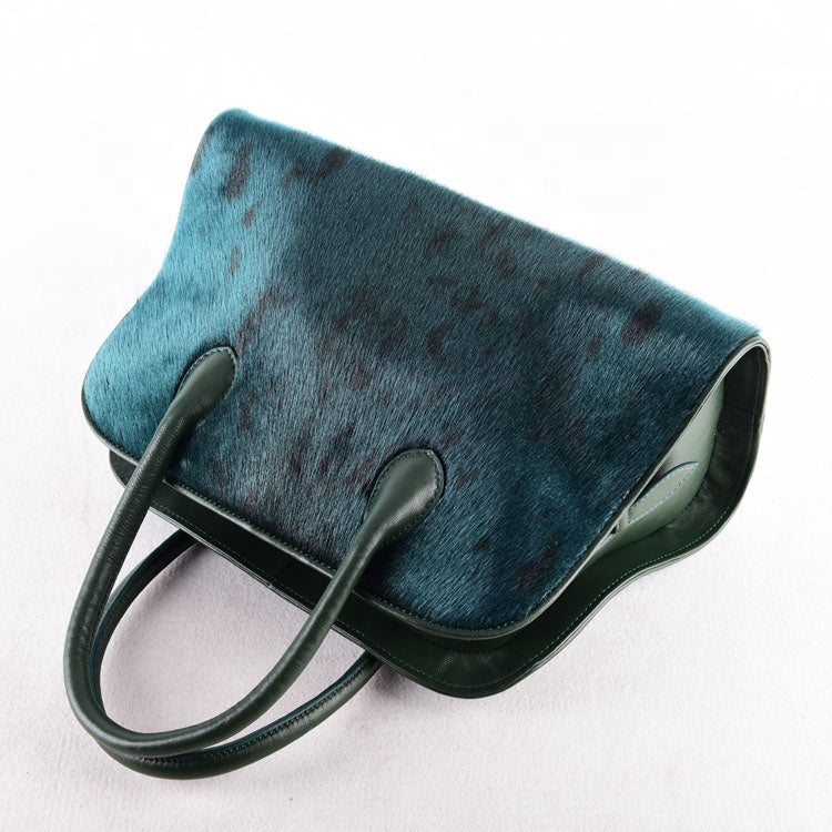 New Arrival Real Fur Handbags Wholesale Women Leather Bags Natural Fur Lady Purse Luxury Italian Fur Bags Green Fashion