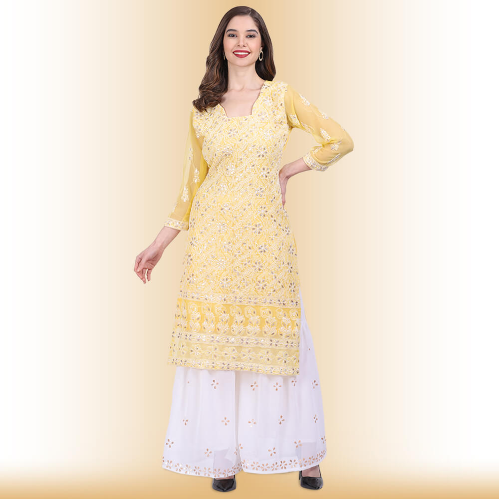 Chikankari and Gota Patti Palazzo Suit