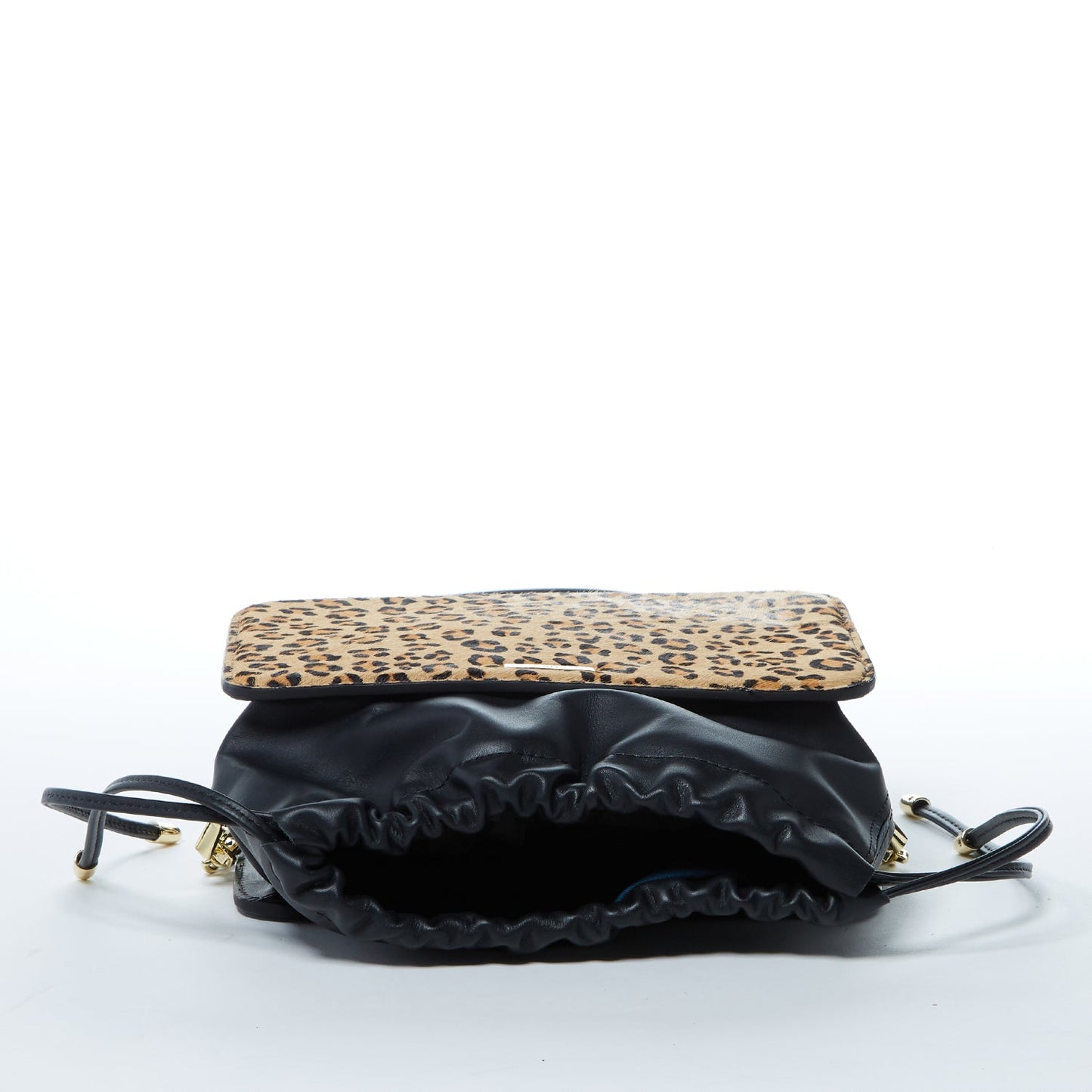 Cowhide Leather Leopard Print Drawstring Bag