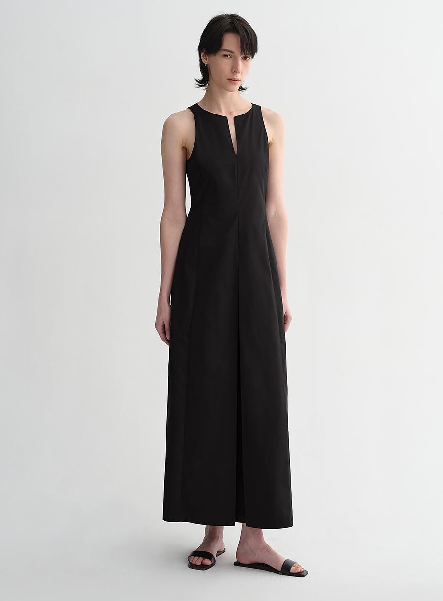 Micro-Cocoon-Shaped Pleated V-Neck Commuting Slim-Fitting Split Vest Dress