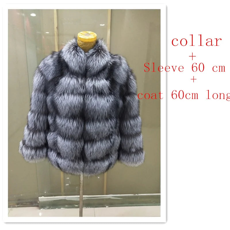 True Natural Fox Fur Coat Thick Silver