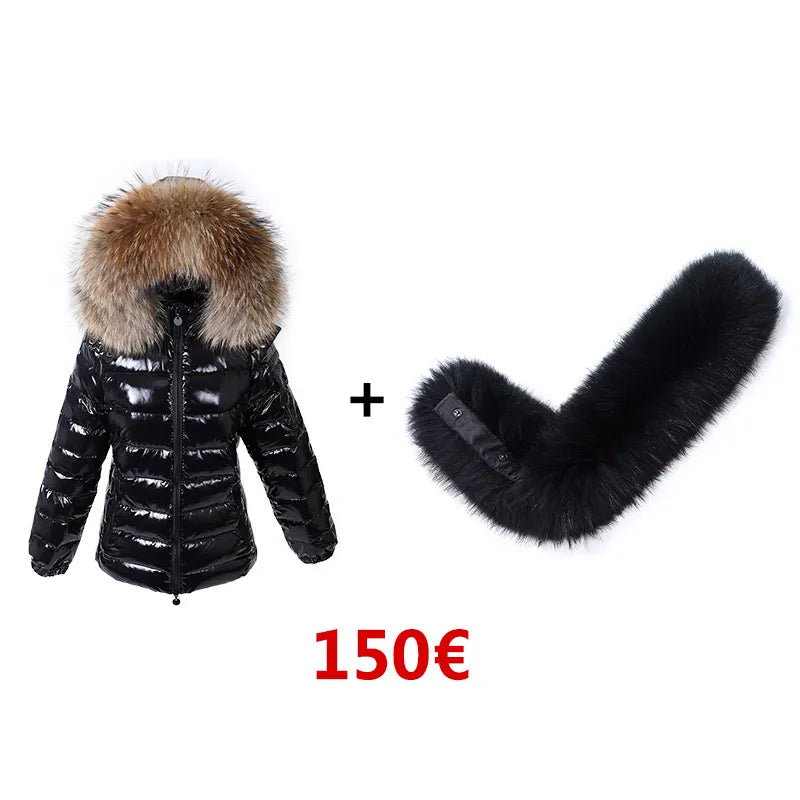 Real Fur Coat Parkas Duck Down Lining Coat Real Raccoon Fur Collar