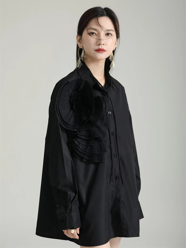 Sheltey Ruffle Flower Blouse - Black