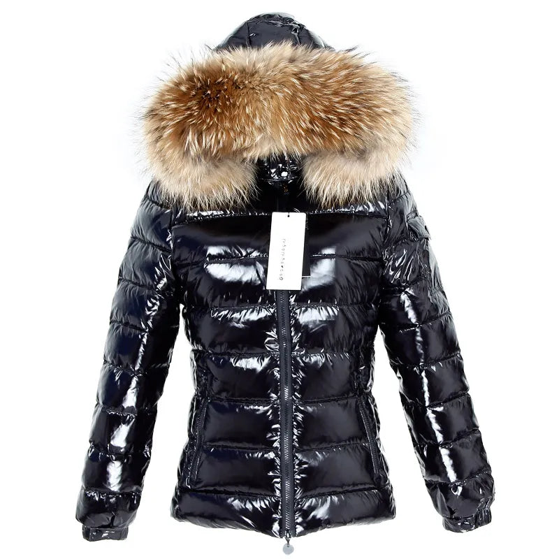 Real Fur Coat Parkas Duck Down Lining Coat Real Raccoon Fur Collar