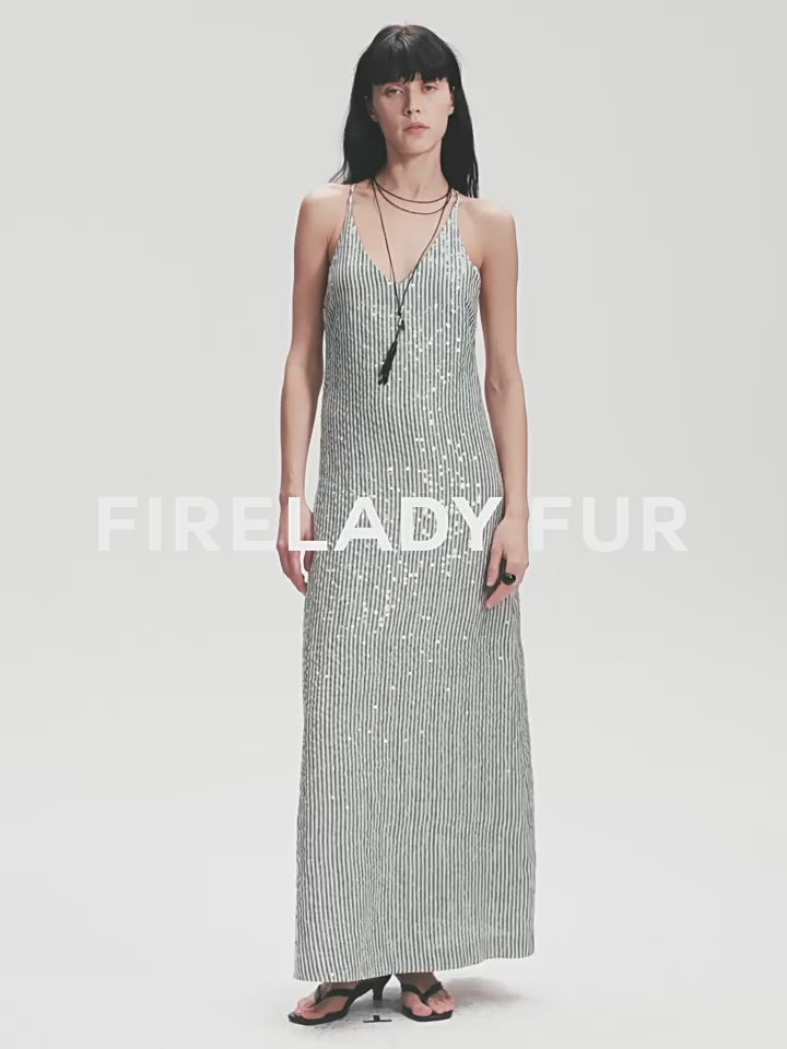 "Galaxy Trace" Linen Sequin Embroidery Dress