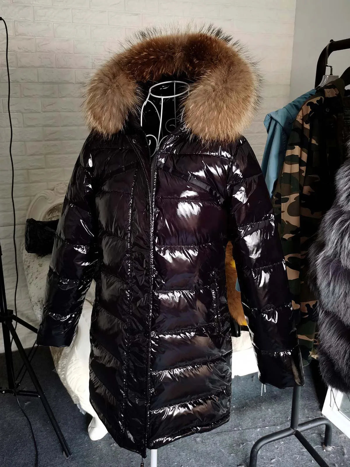 Real Fur Coat Parkas Duck Down Lining Coat Real Raccoon Fur Collar