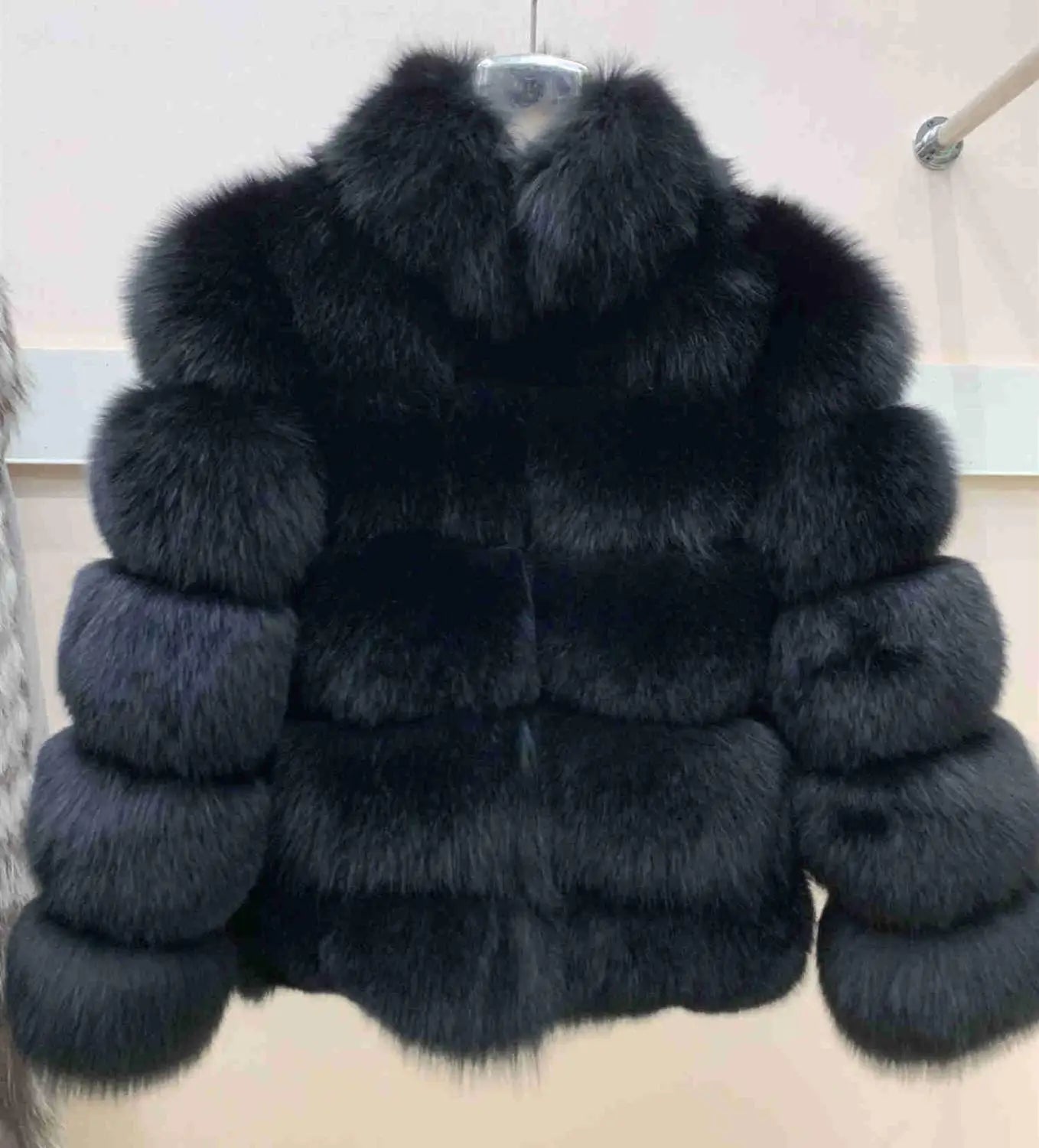 True Natural Fox Fur Coat Thick Silver