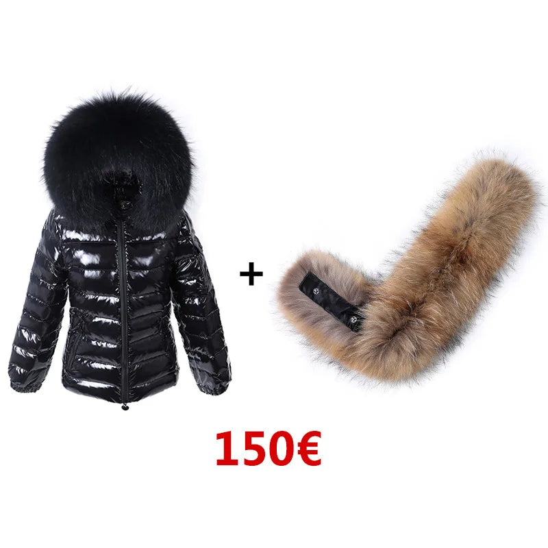 Real Fur Coat Parkas Duck Down Lining Coat Real Raccoon Fur Collar